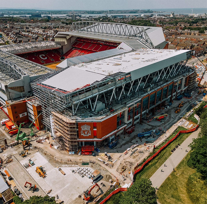 Construction in progress at the Liverpool FC stadium expansion