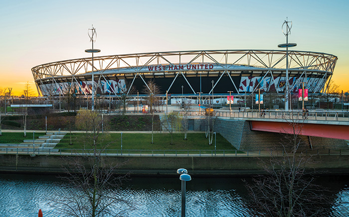 West Ham United Football Club's stadium viewed outside in wonderful light