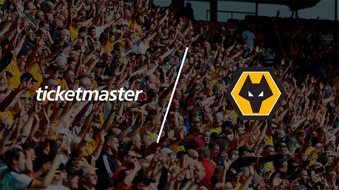 Wolves and Ticketmaster logos superimposed over a crowd of Wolves Football Club