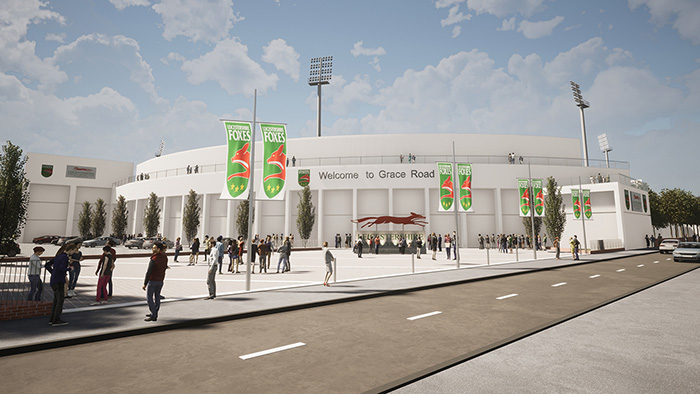A projection of how the exterior of the new stadium will look