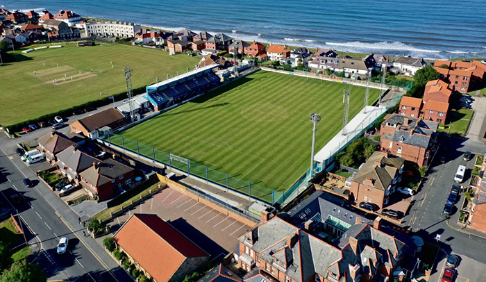 An aerial image of Whitby Town Football Club site and surrounding lands