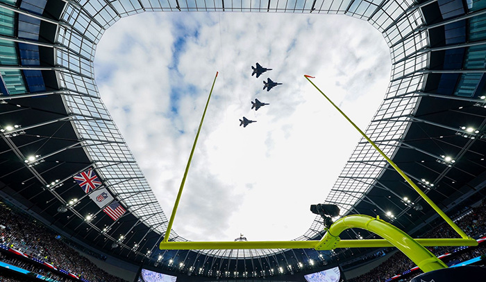 A military fly-by over Tottenham Hotspur Stadium