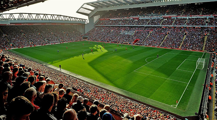 A football match at Liverpool FC's Anfield Stadium