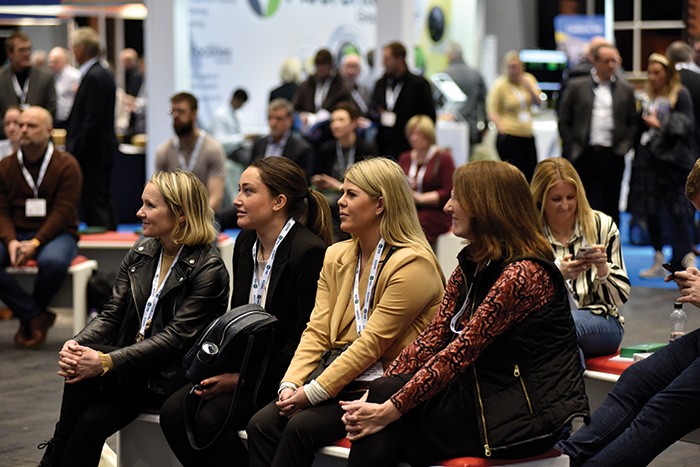 An audience listening intently to a presentation at The Manchester Cleaning Show