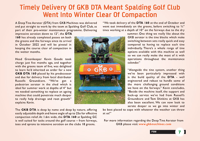 Timely Delivery Of GKB DTA Means Spalding GC Go Into Winter Clear Of Compaction