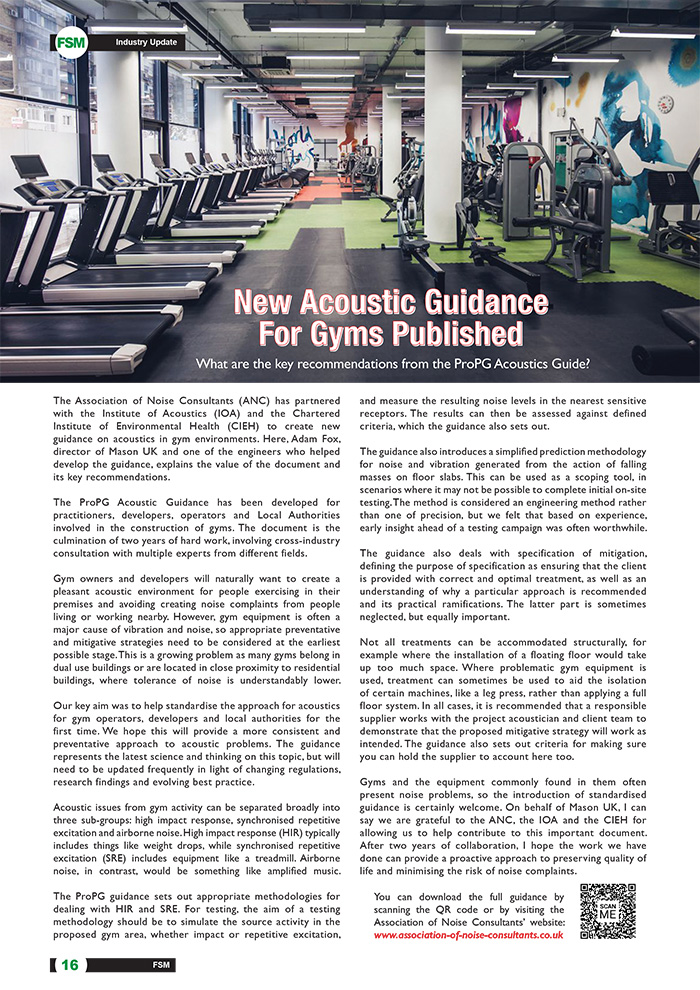 New Acoustic Guidance For Gyms Published