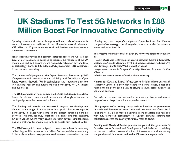 UK Stadiums To Test 5G Networks In £88 Million Boost For Innovative Connectivity