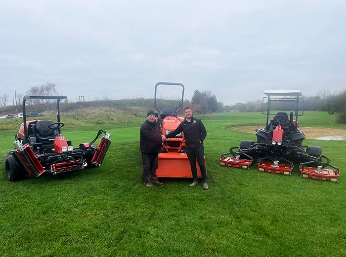 Doug Mackison (left) pictured with Luke Farrow of George Browns Ltd and a selection of his machinery fleet