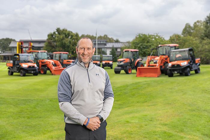 Gavin Kinsella, pictured with a selection of the Kubota fleet in use at Royal Mid‑Surrey Golf Club