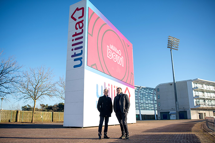 David Mann and Bill Bullen in front of the Utilitia Bowl entrance