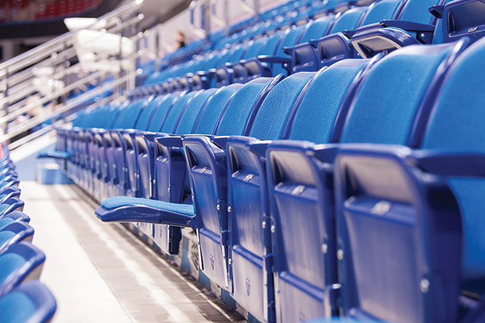 A close up of clean seating in a football stadium