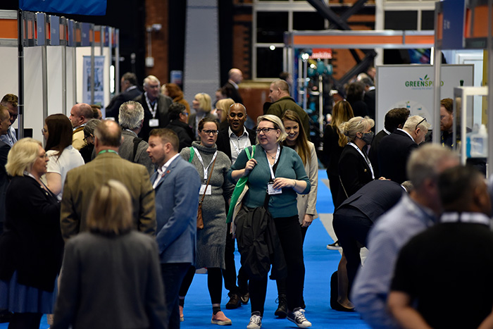 Attendees walking around the Manchester Cleaning Show