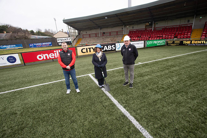 Mayor of Derry City and Strabane District Council, Patricia Logue pictured with Robert Martin and Sean Barrett, Directors, Derry City FC