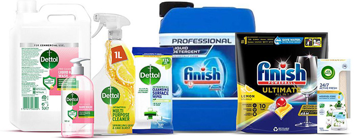 UK pack shots selection of Reckitt Pro Solutions products