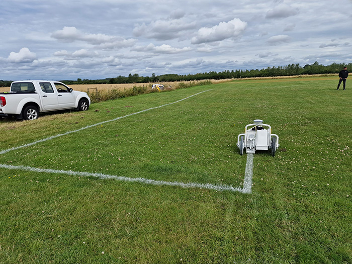 A pitch being marked by the TinyLineMarker robot