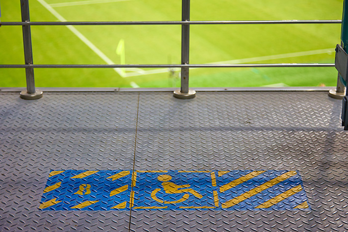 A wheelchair area in a football stadium