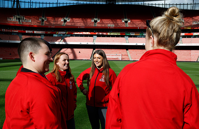 The female groundstaff talking at the Emirates Stadium for Arsenal vs Tottenham in the Barclays Women’s Super League