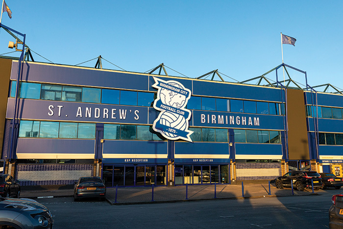 The front entry to Birmingham City Football Club's The Blues Stadium