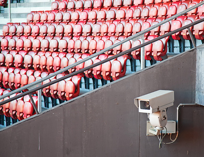 A security camera in a football stadium