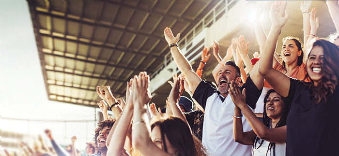 A cheering crowd at a stadium