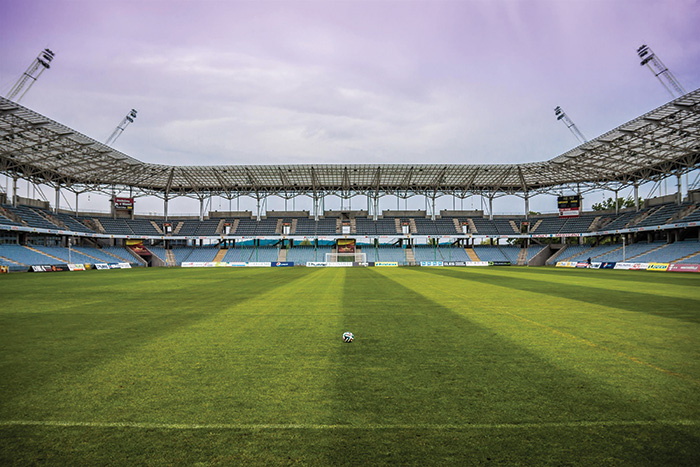 A football pitch in a stadium