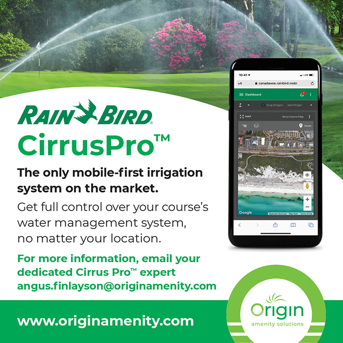 Get full control over your course's water management system, no matter the location, with RainBird CirrusPro™