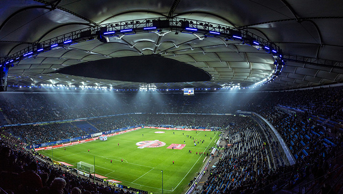 A football game in a stadium