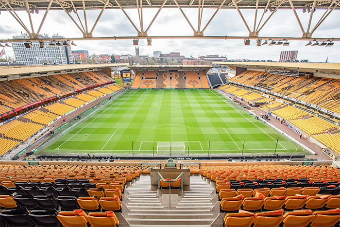 A view of the football pitch inside Wolves' Molineux Stadium