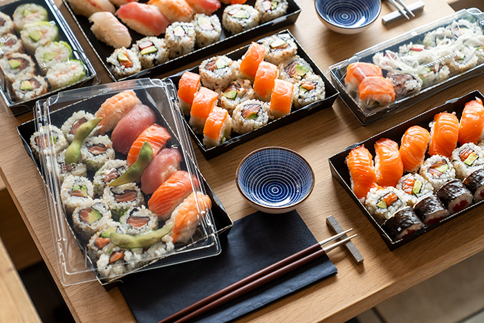 Sushi presented in Sabert’s Fully Recyclable Multifunctional Tray2Go