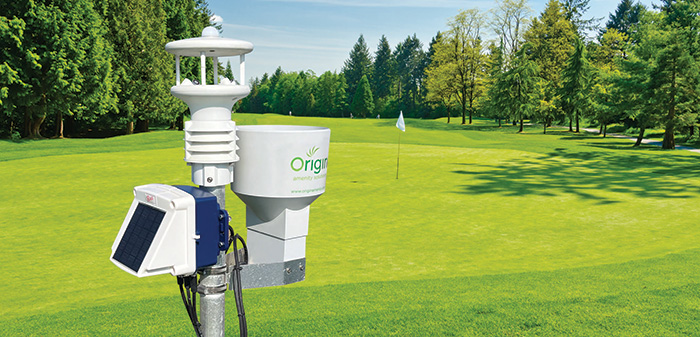 A Origin Amenity Solutions (OAS) weather station on a golf course