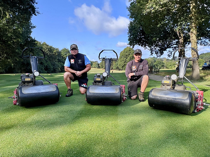 The three LM66 cylinder mowers at Calcot Park