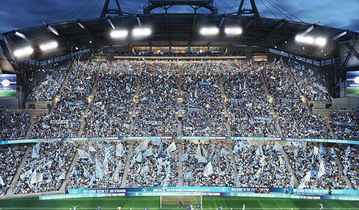 Manchester City's North Stand expansion full of celebrating football fans