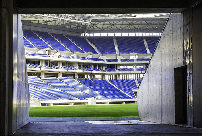 Inside a football stadium