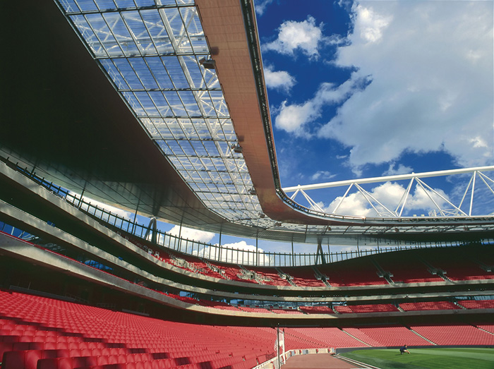 the clear roof at the Emirates Stadium