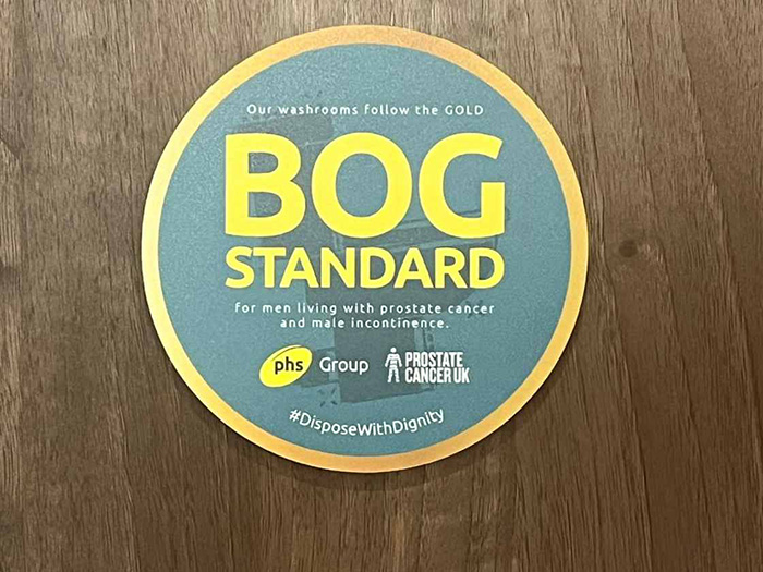 A washroom door with the phs Group BOG Standard accreditation