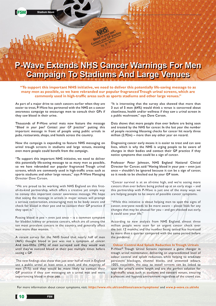 P‑Wave Extends NHS Cancer Warnings For Men Campaign To Stadiums And Large Venues