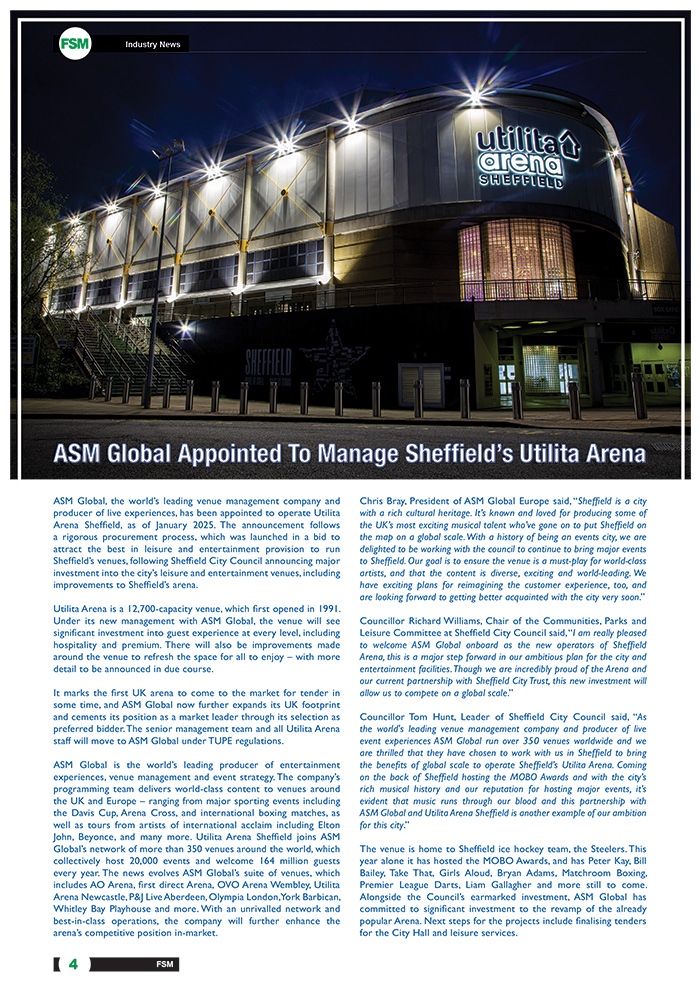 ASM Global Appointed To Manage Sheffield’s Utilita Arena