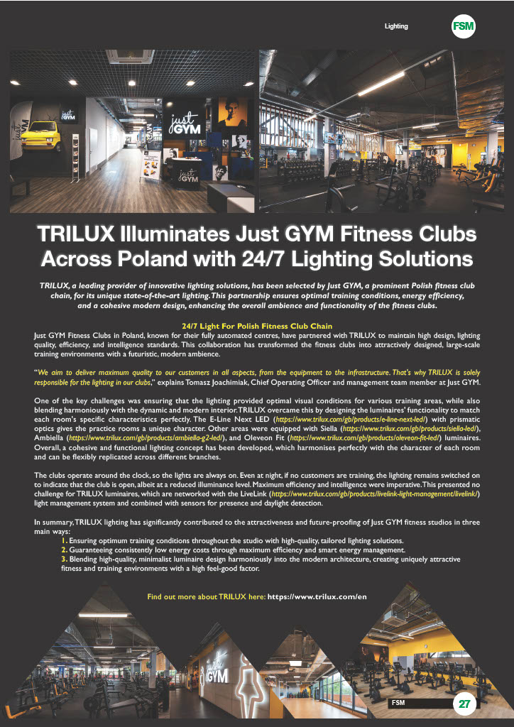 TRILUX Illuminates Just GYM Fitness Clubs Across Poland With 24/7 Lighting Solutions