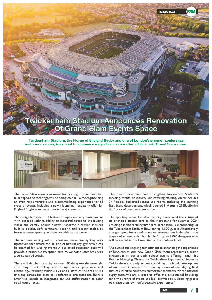 Twickenham Stadium Announces Renovation Of Grand Slam Events Space