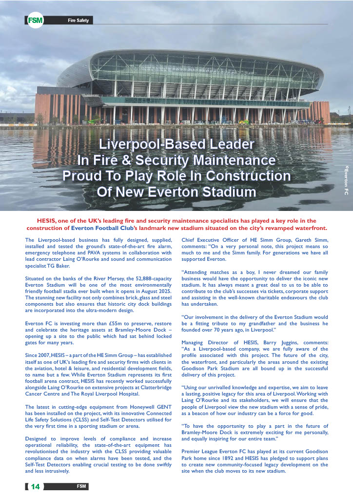 Liverpool‑Based Leader In Fire & Security Maintenance Proud To Play Role In Construction Of New Everton Stadium