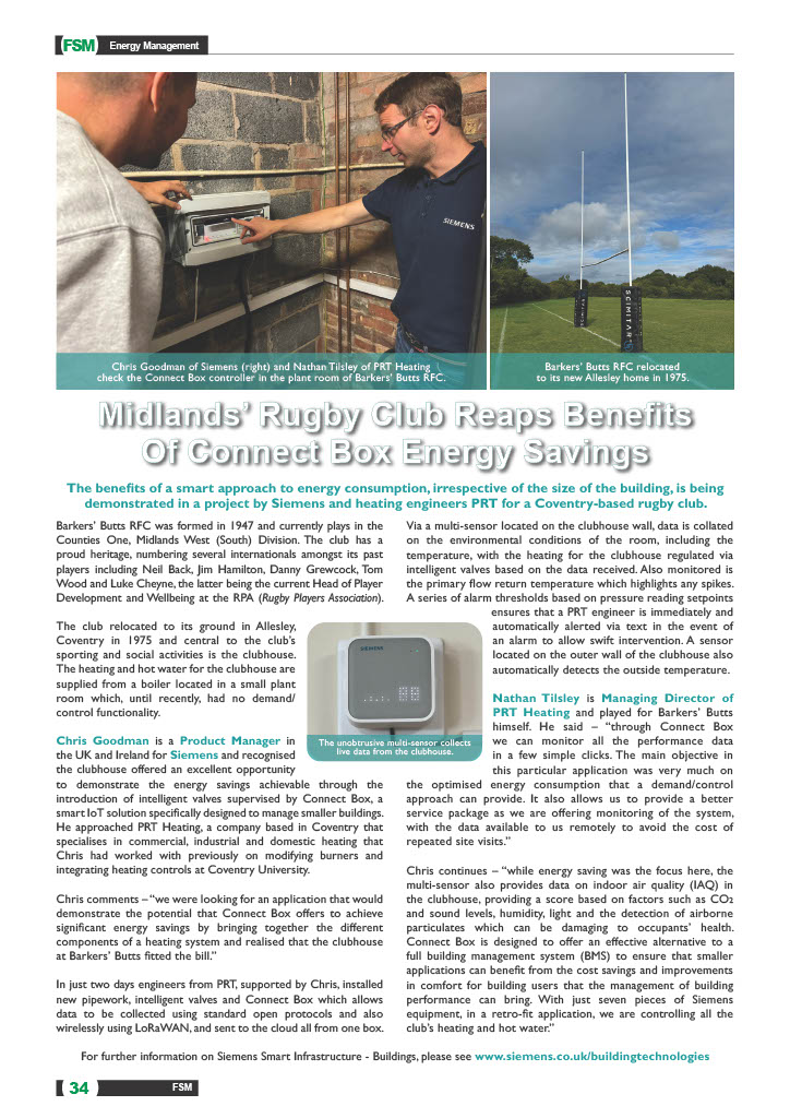 Midlands’ Rugby Club Reaps Benefits Of Connect Box Energy Savings