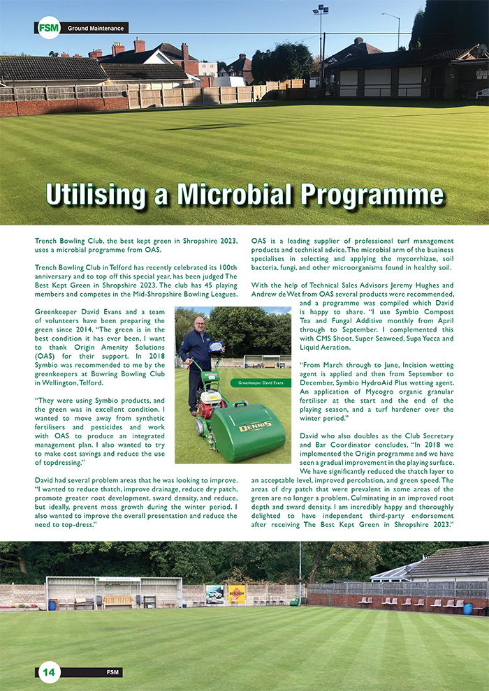 Trench Bowling Club – The Best Kept Green In Shropshire 2023 – Uses A Microbial Programme From OAS