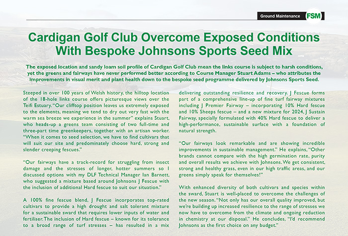 Cardigan Golf Club Overcome Exposed Conditions With Bespoke Johnsons Sports Seed Mix