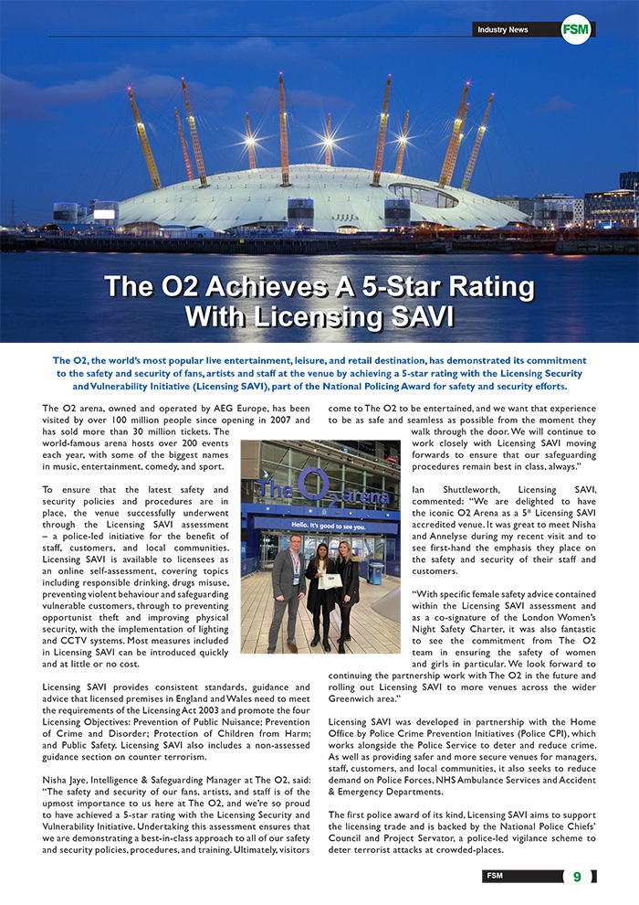 The O2 Achieves A 5‑Star Rating With Licensing SAVI