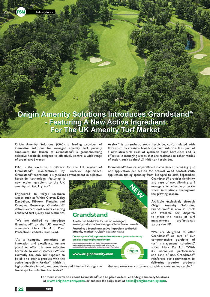 Origin Amenity Solutions Introduces Grandstand® - Featuring A New Active Ingredient For The UK Amenity Turf Market