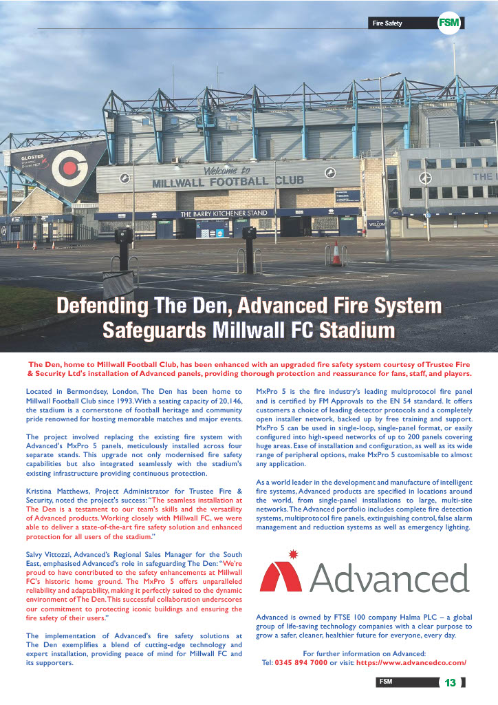 Defending The Den, Advanced Fire System Safeguards Millwall FC Stadium