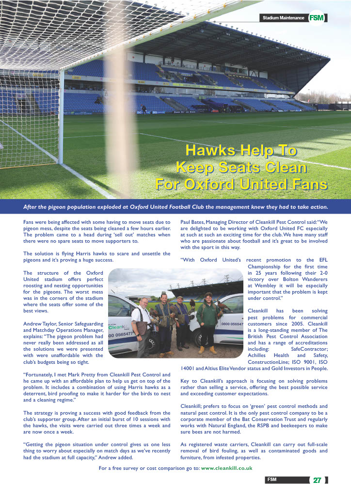 Hawks Help To Keep Seats Clean For Oxford United Fans