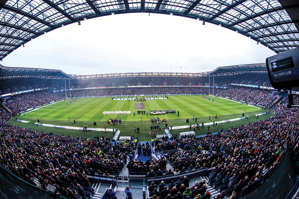 A football match at Murrayfield Stadium