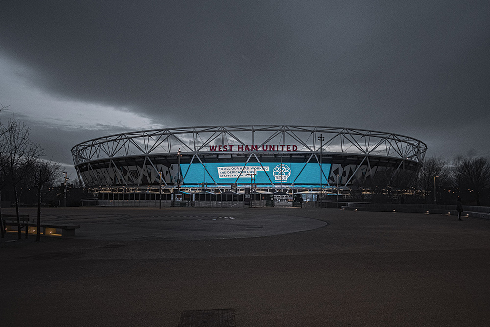 Westham United stadium at night