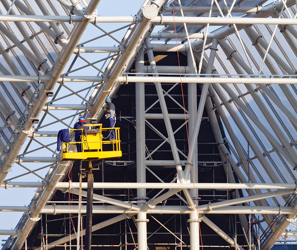 At height maintenance in a football stadium